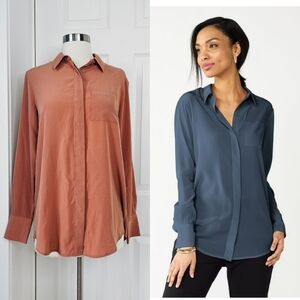 Nine West Orange Long Sleeve Blouse Button Front Coral Office Shirt Top Small